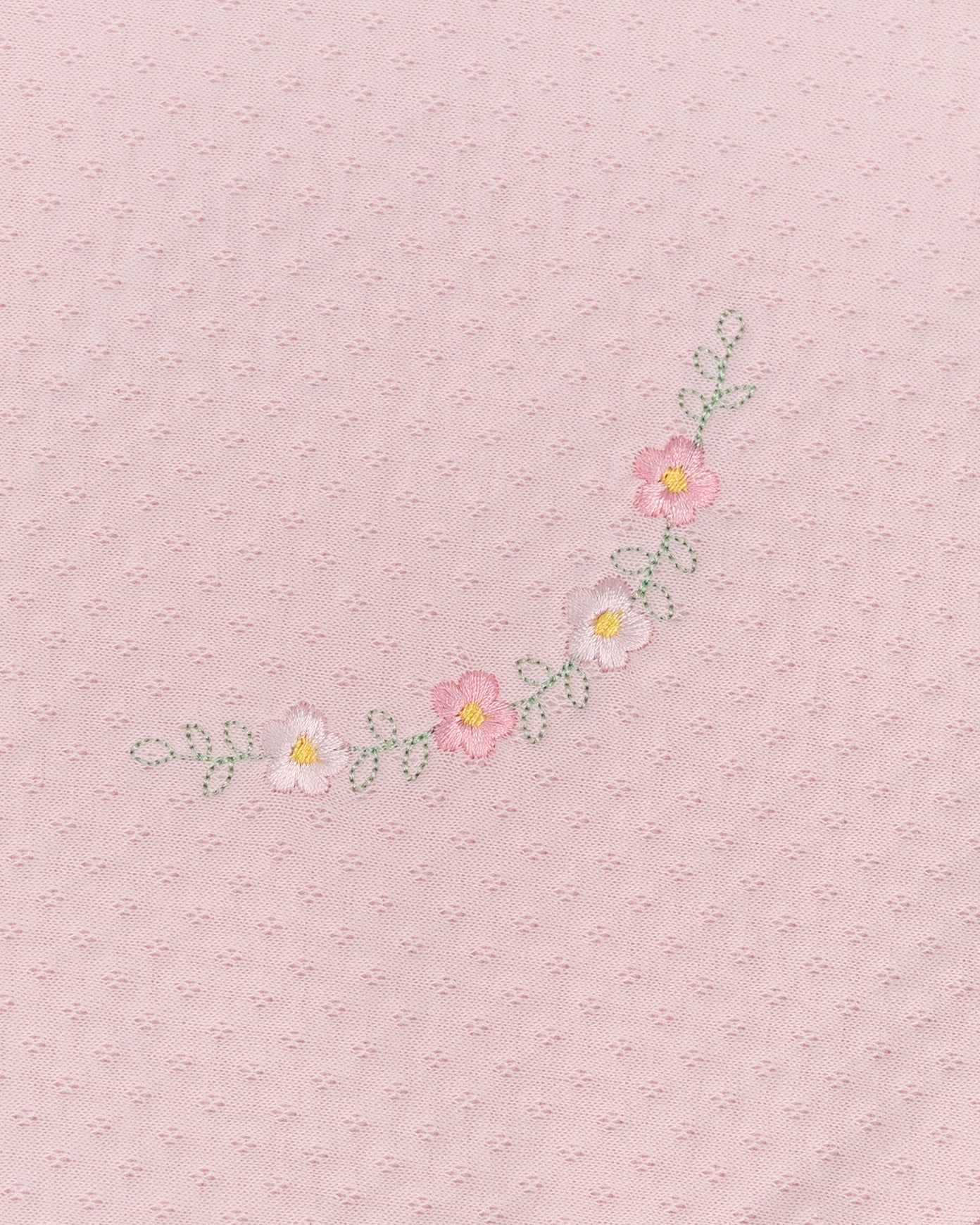 Pink Jacquard Blanket with Embroidered Spring Flowers