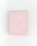 Pink Jacquard Blanket with Embroidered Spring Flowers