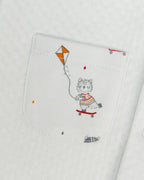 White Jacquard Baby Footie with Embroidered Bear Rider Collar