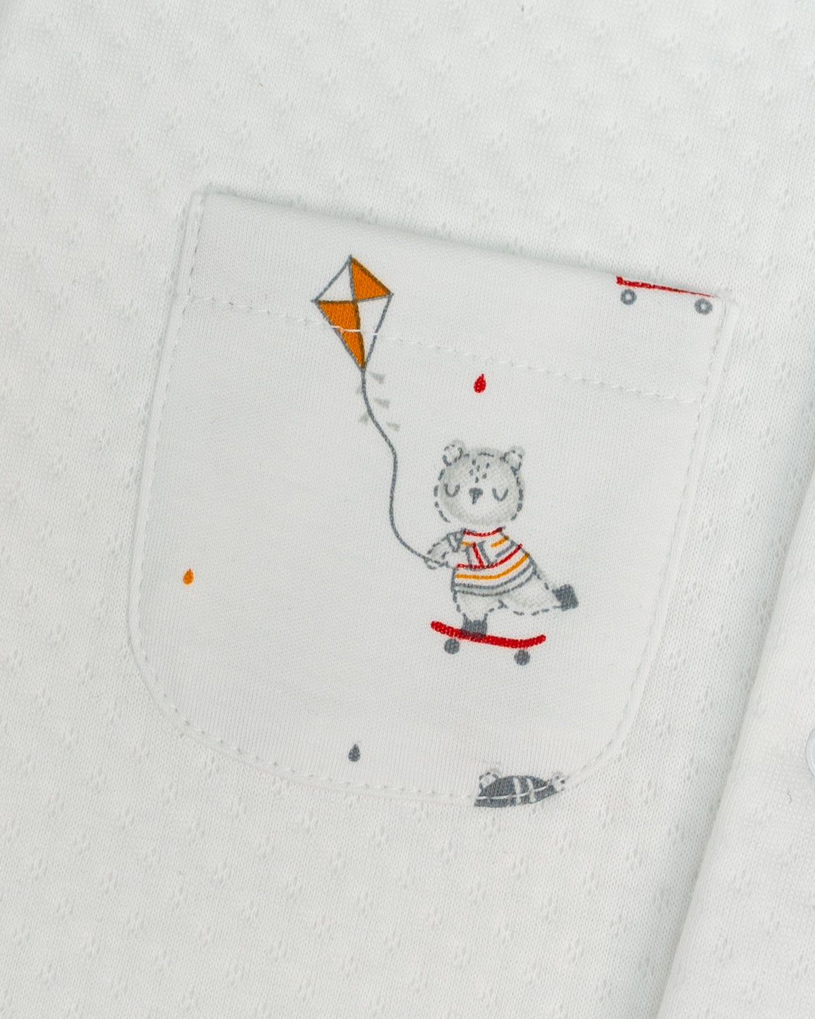 White Jacquard Baby Footie with Embroidered Bear Rider Collar