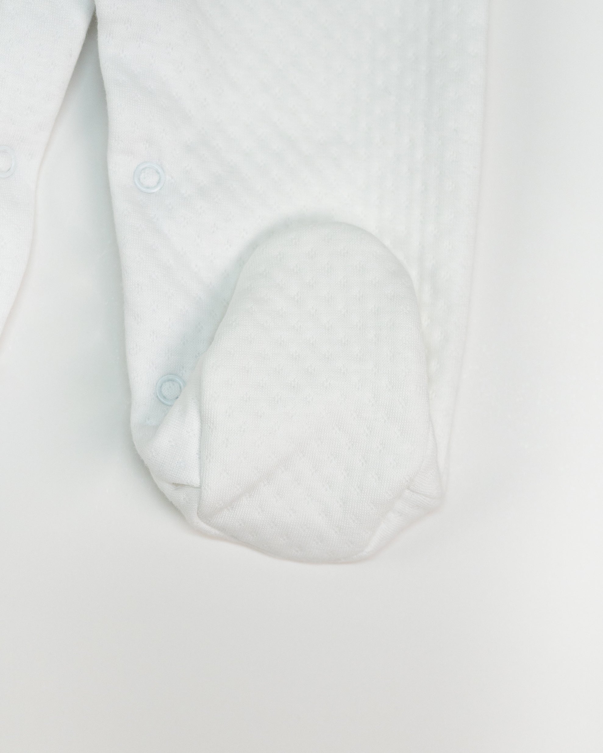 White Jacquard Baby Footie with Embroidered Bear Rider Collar
