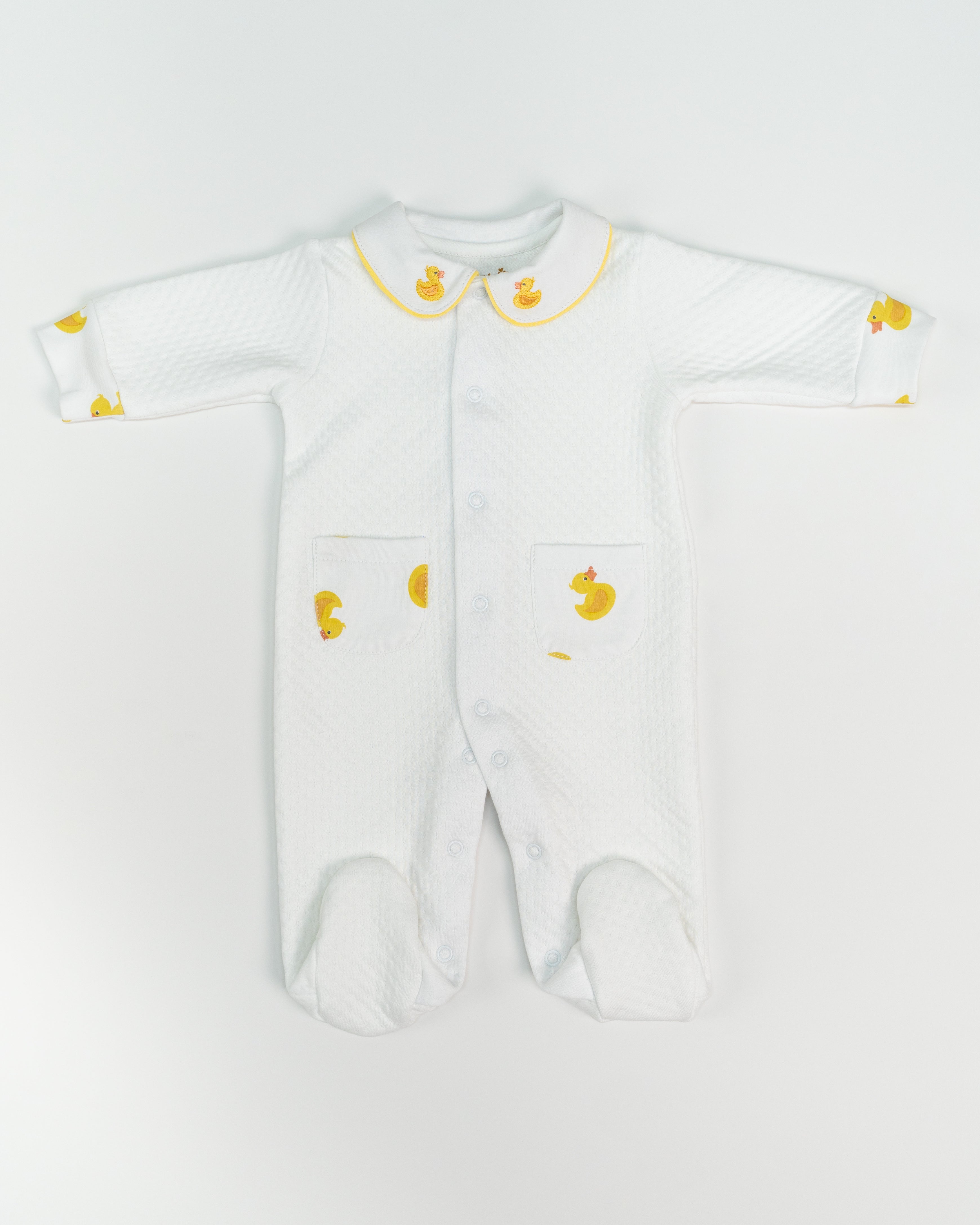 White Jacquard Rubber Duck Embroidered & Printed Footie