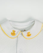 White Jacquard Rubber Duck Embroidered & Printed Footie