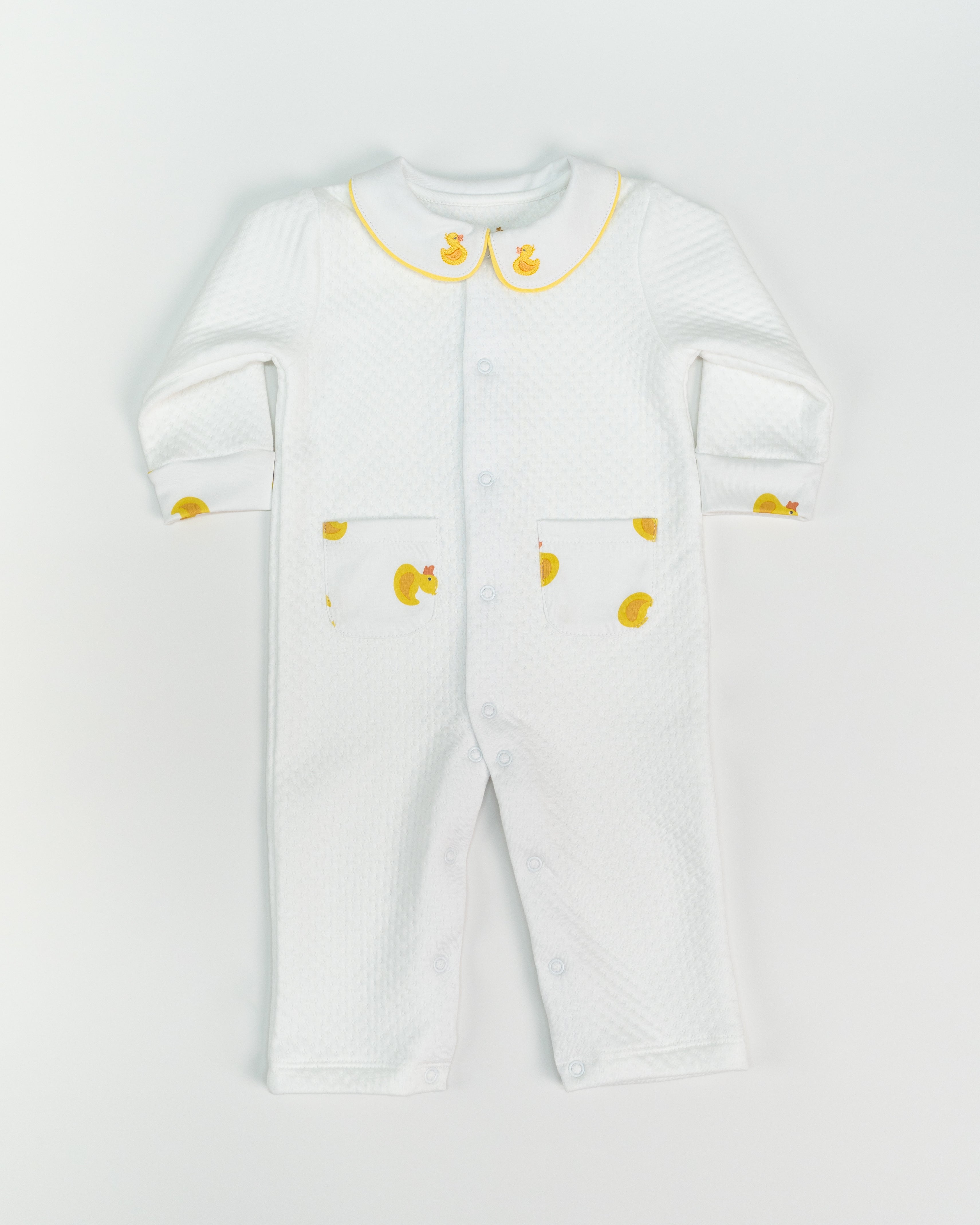 White Jacquard Rubber Duck Embroidered & Printed Footie