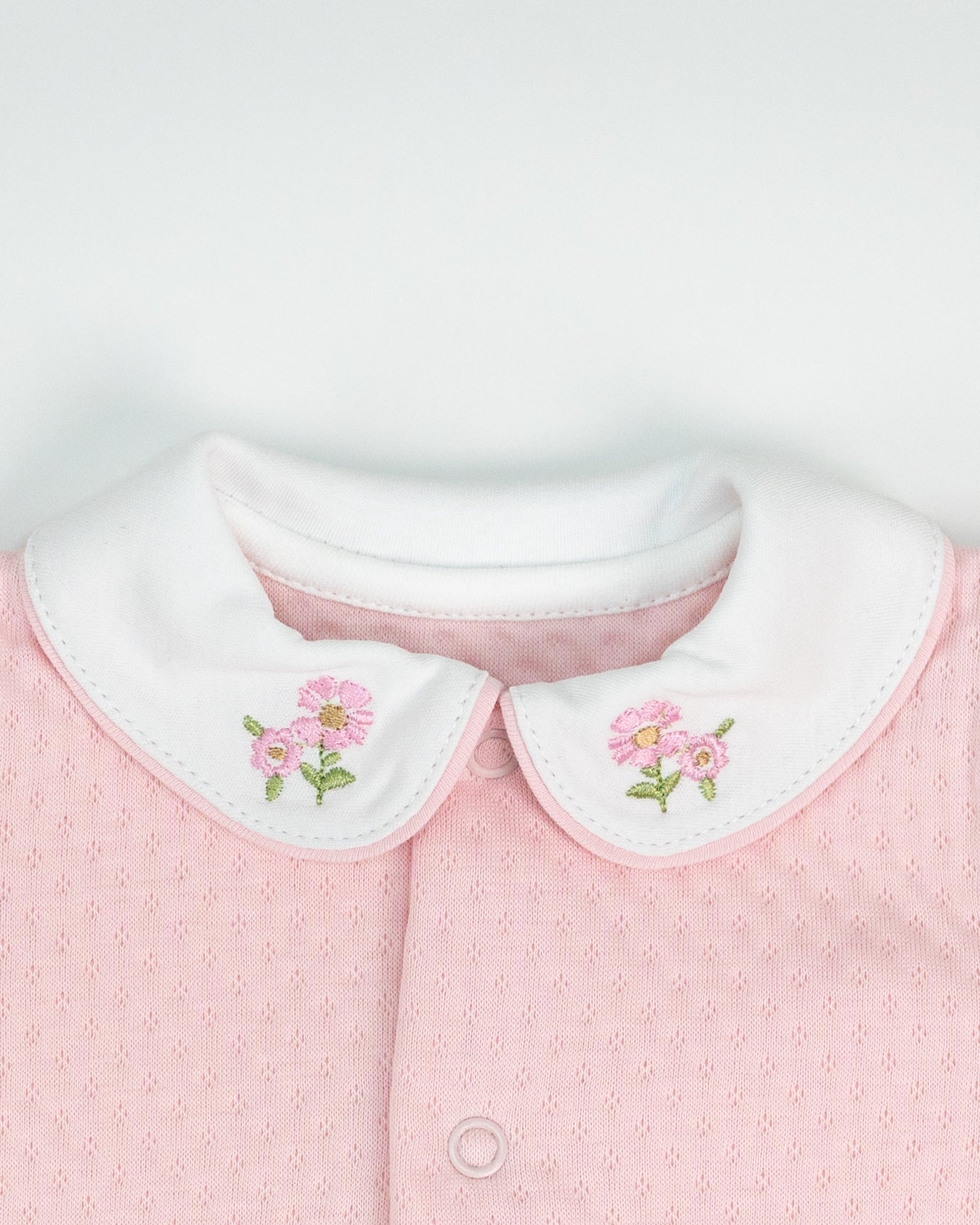 Pink Jacquard Baby Footed with Embroidery Flowers Collar