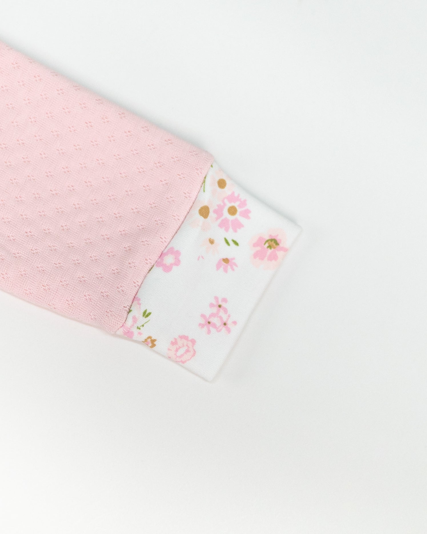 Pink Jacquard Baby Footed with Embroidery Flowers Collar