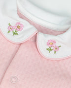 Pink Jacquard Baby Footed with Embroidery Flowers Collar