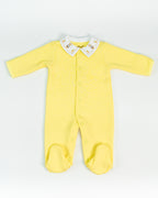 Yellow Jacquard Baby Footed Sleeper with Embroidered Rabbit Collar