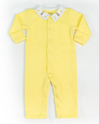 Yellow Jacquard Baby Footed Sleeper with Embroidered Rabbit Collar