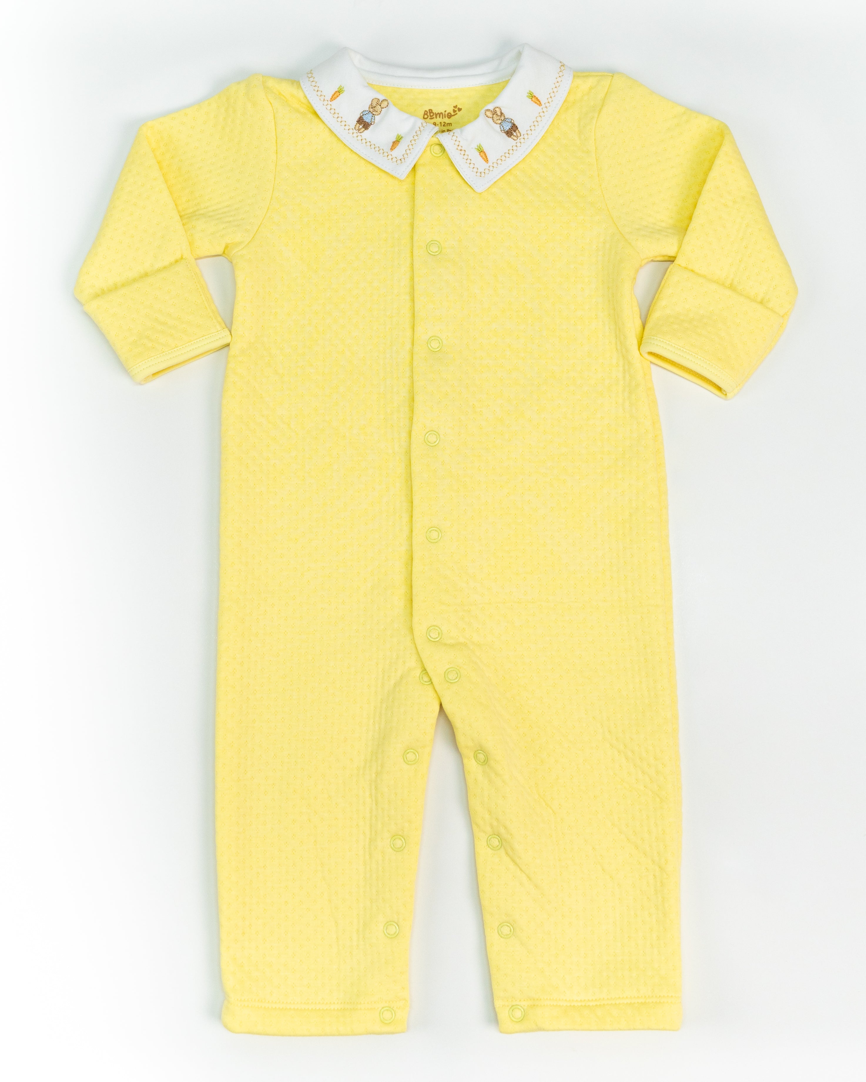 Yellow Jacquard Baby Footed Sleeper with Embroidered Rabbit Collar