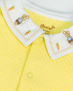 Yellow Jacquard Baby Footed Sleeper with Embroidered Rabbit Collar
