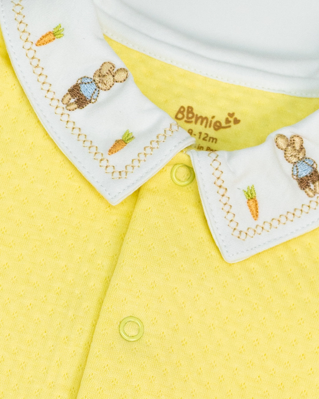 Yellow Jacquard Baby Footed Sleeper with Embroidered Rabbit Collar
