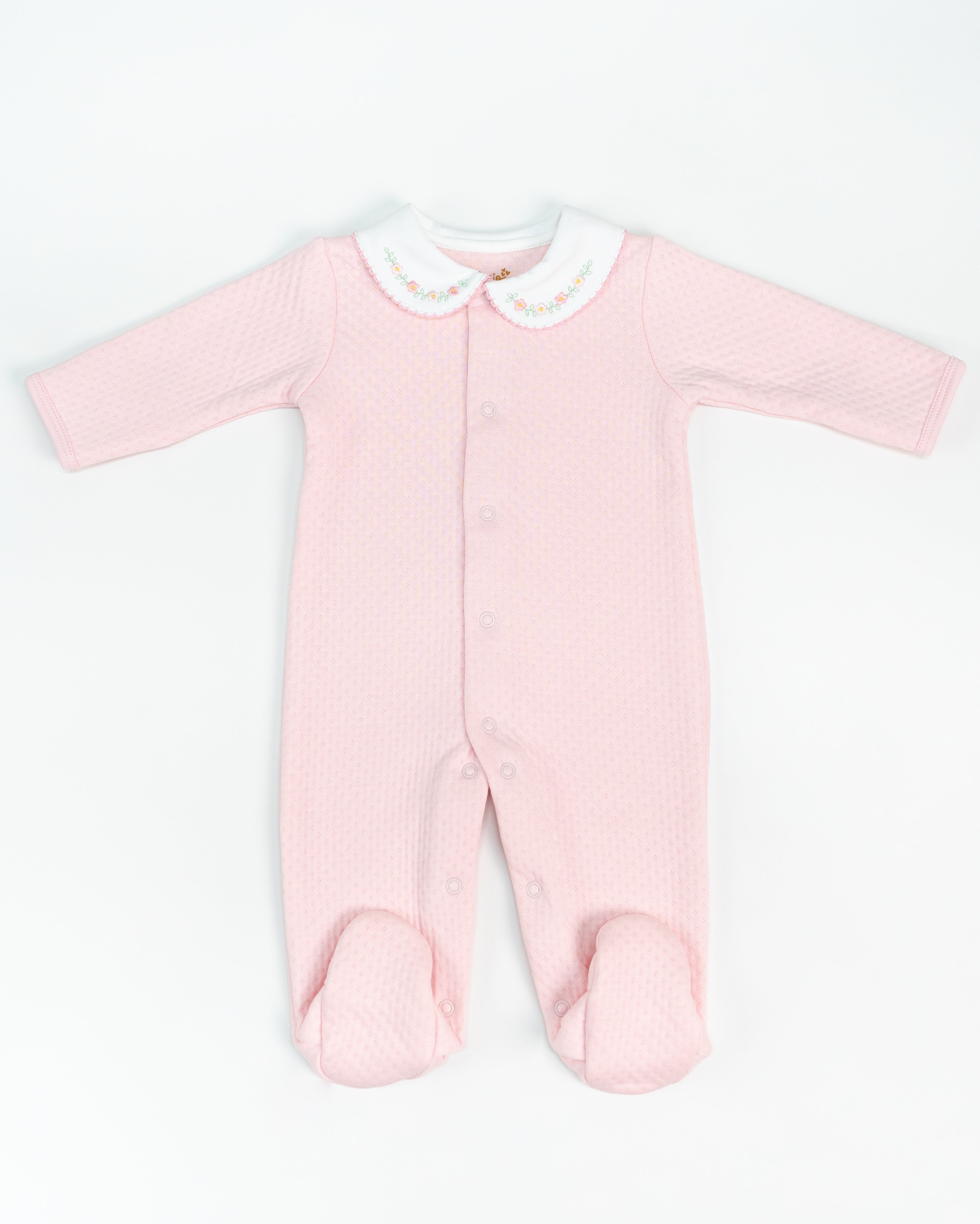 Jacquard Baby Footie with Embroidered Necklace Flowers Collar