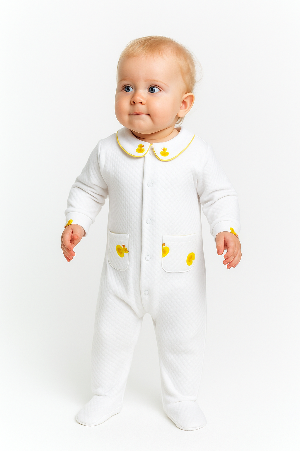 White Jacquard Rubber Duck Embroidered & Printed Footie